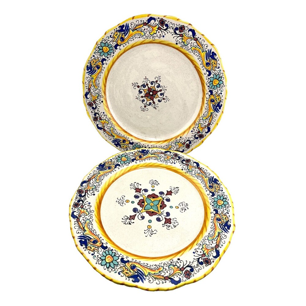 Rafaellesco 2pc Set 10" Salad Plates Wide Rim Deruta ITALY Hand Painted Dragons